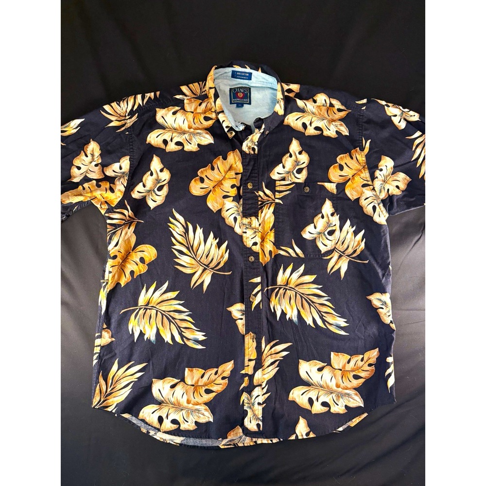 Vintage 1990's Chaps Ralph Lauren Men's Black & Tan Botanical Button Up Shirt,XL